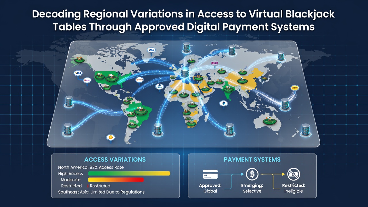 Regional map highlighting virtual blackjack access points across US states with approved digital payment icons