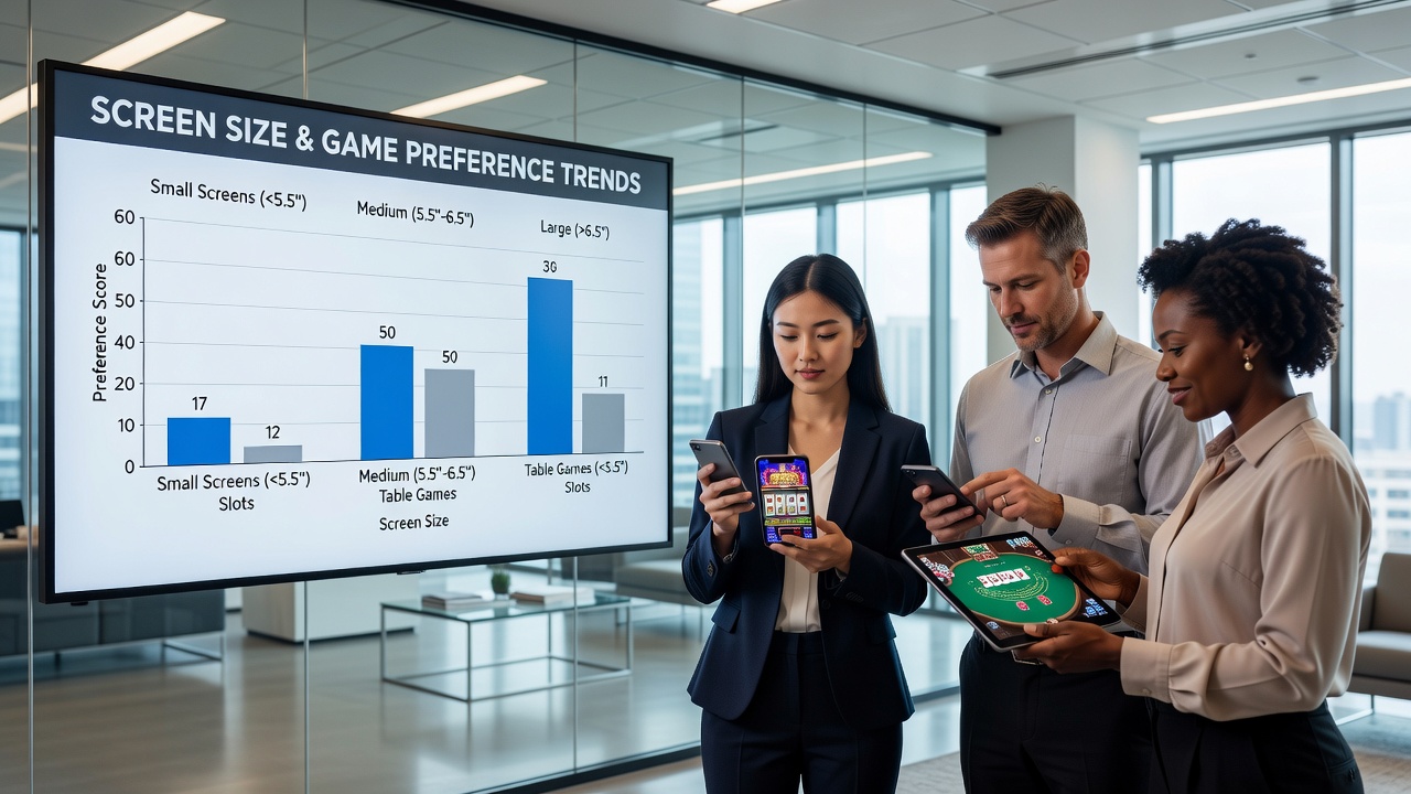 Mobile users engaging with different casino games based on device dimensions