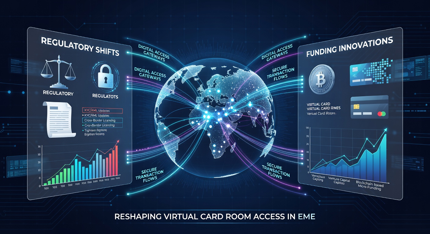 Illustration of digital payment interfaces connected to state regulatory approval processes for virtual card rooms